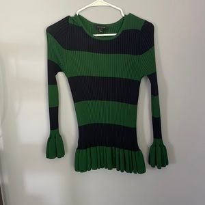 Ann Taylor Black and Green Stripped Vintage Top Size Small